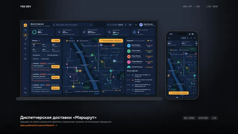 Диспетчерская доставки «Маршрут» — живое демо YSD DEV