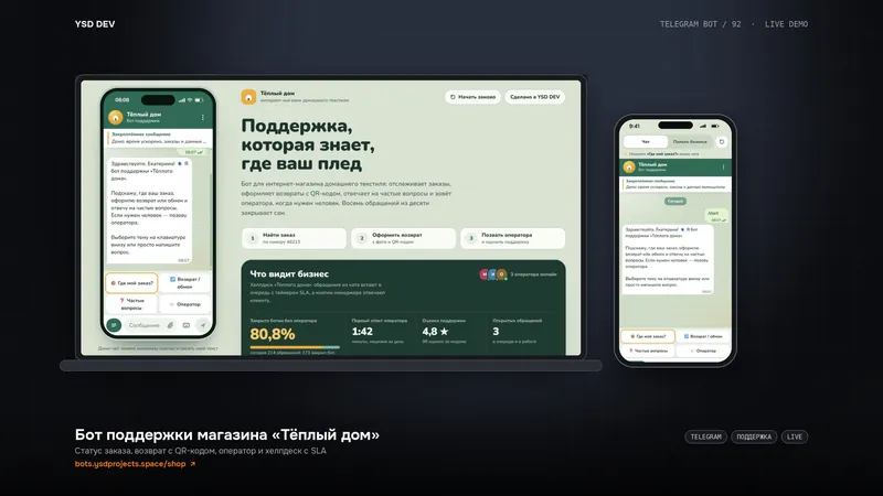 Бот поддержки магазина «Тёплый дом» — живое демо YSD DEV