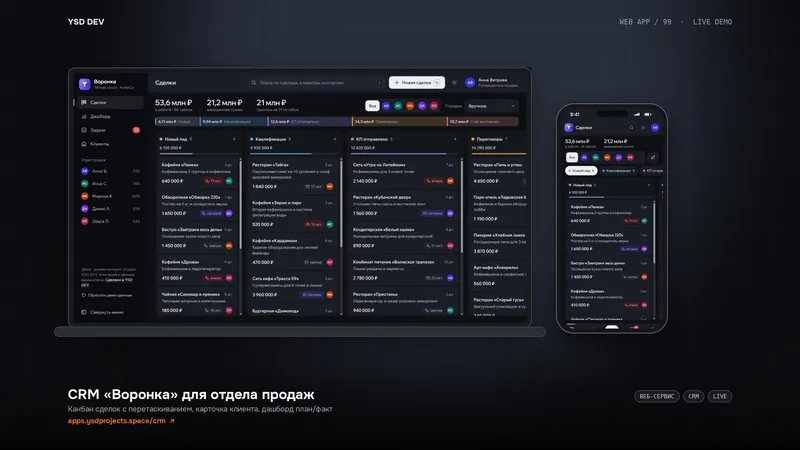 CRM «Воронка» для отдела продаж — живое демо YSD DEV